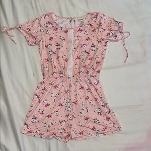 Pink Floral Romper Girls Size 12 Used